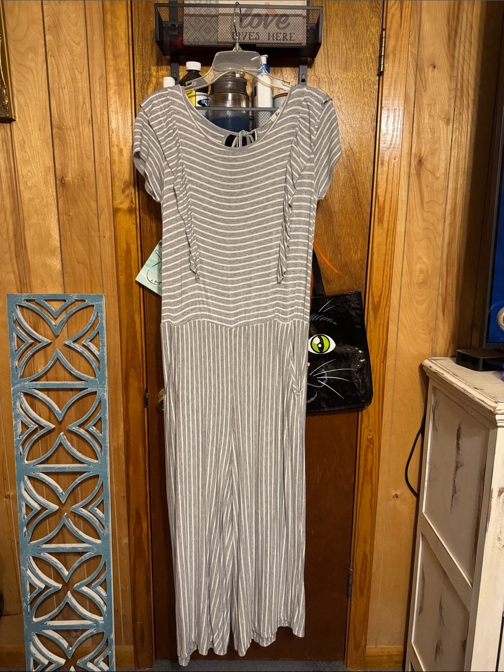 Gray Striped Women's Maxi Jumpsuit - Casual Summer Style